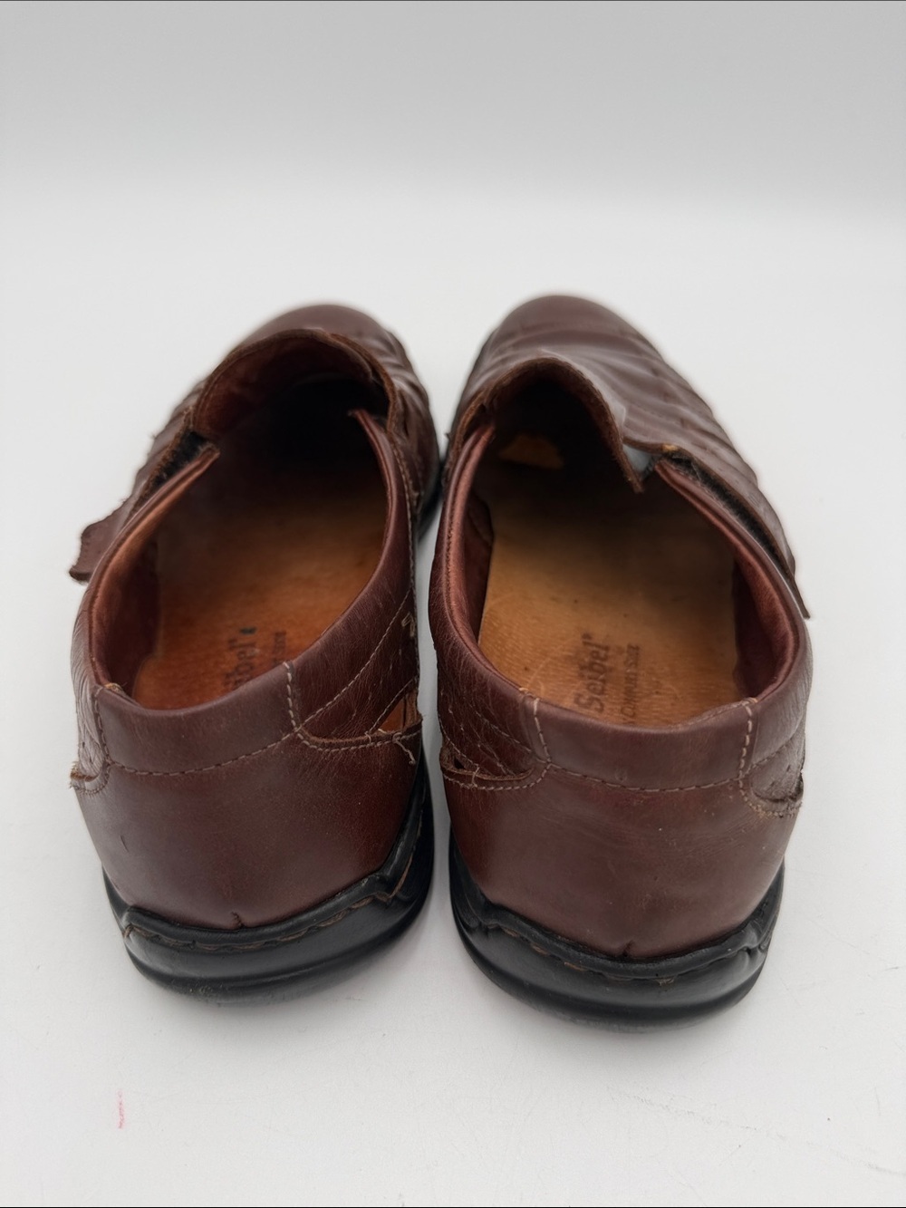 Josef Seibel Men  Dark Brown Leather Slip-On Fisherman 44 Loafers vintage retro - Picture 5 of 10